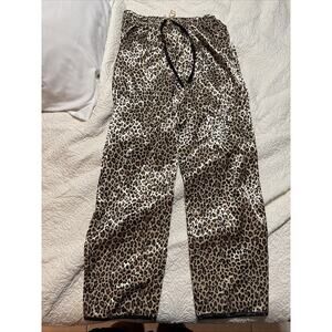 Satin Wide Leg Pants Brown Animal Print Size M Elastic Waist